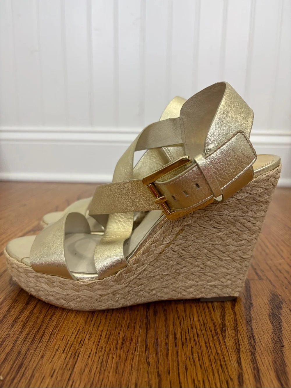Michael Kors Gold Metallic Espadrille Wedge Sandals (9)